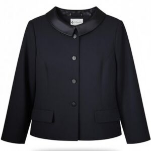 Kasper Dillards Blazer Women Size 12 Black 4 Button Satin Shawl Collar Pockets